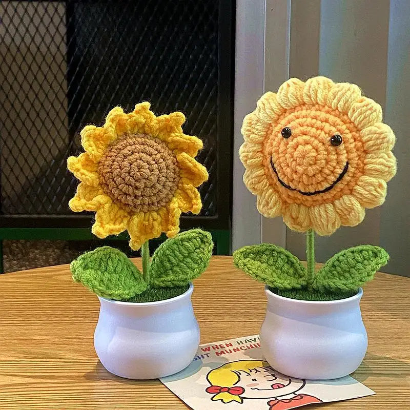 Crochet Sunflower Flowers Potted Desk Ornaments