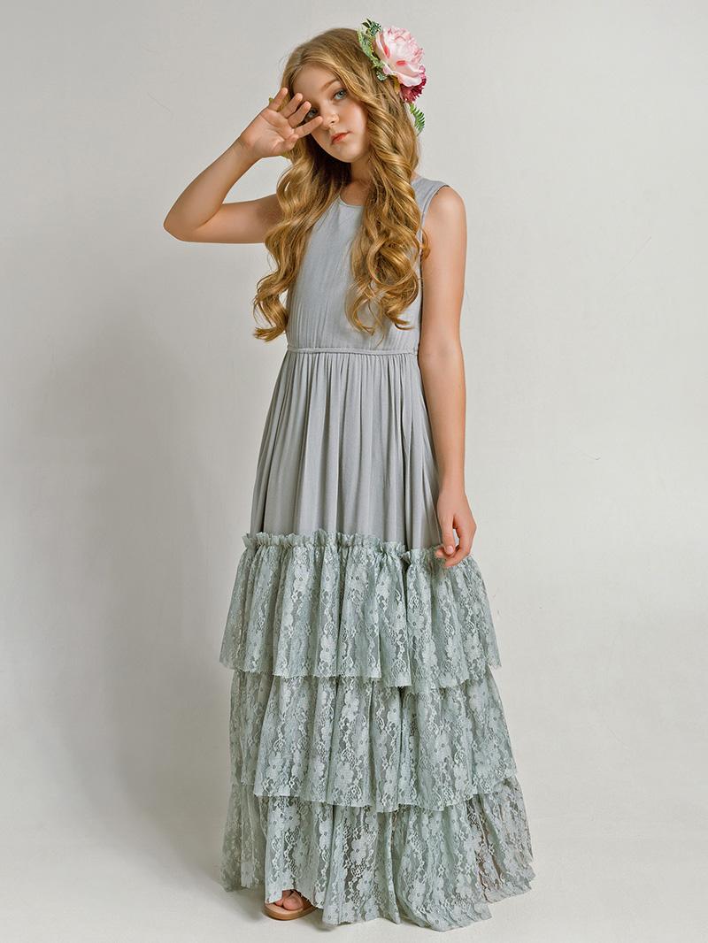 Girls Flower Girl Dress Lace Cotton Maxi Dresses