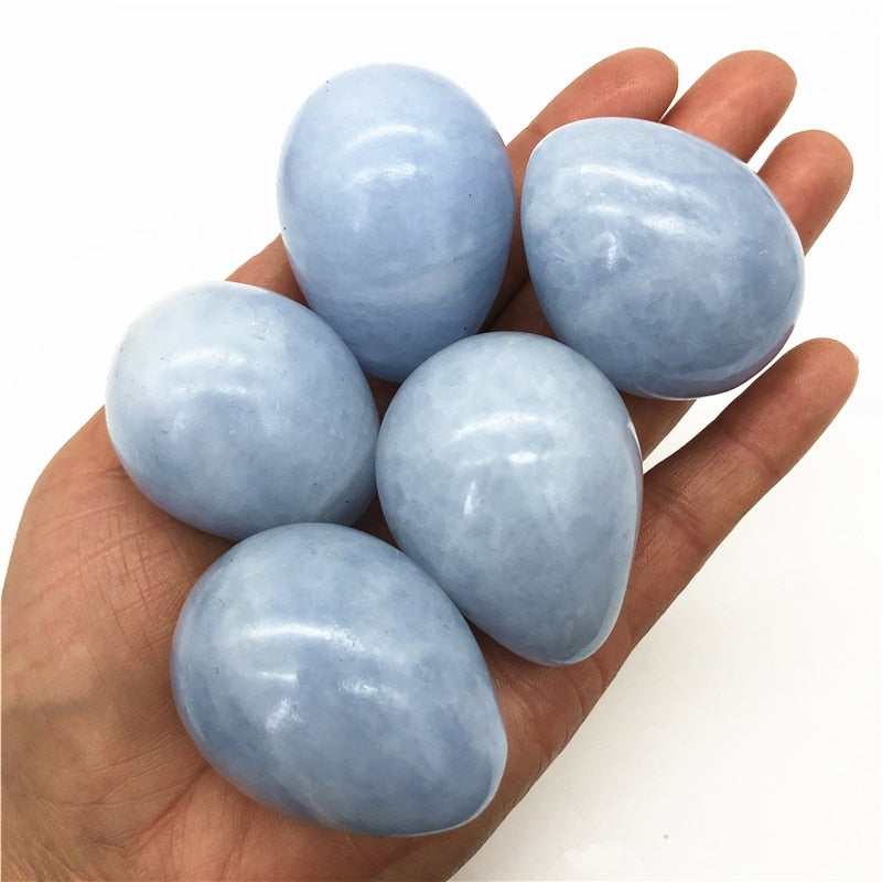 Natural Blue Celestine Egg Polished Crystal Healing Stone + Base