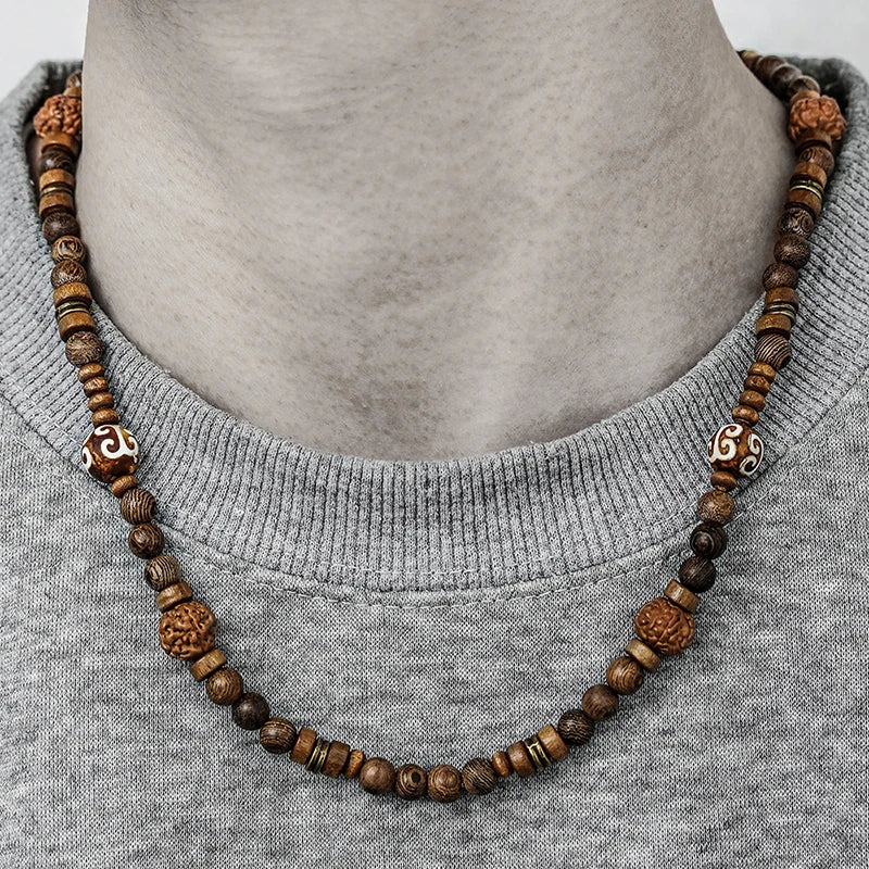 Bohemian Vintage Style Men's Wooden Bead Necklace