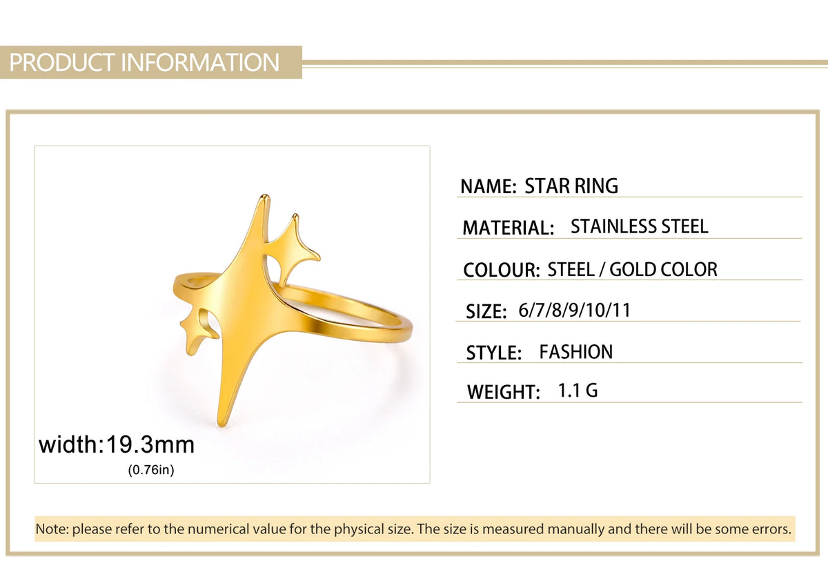 Four Pointed Sparkle Star Ring Stainless Steel