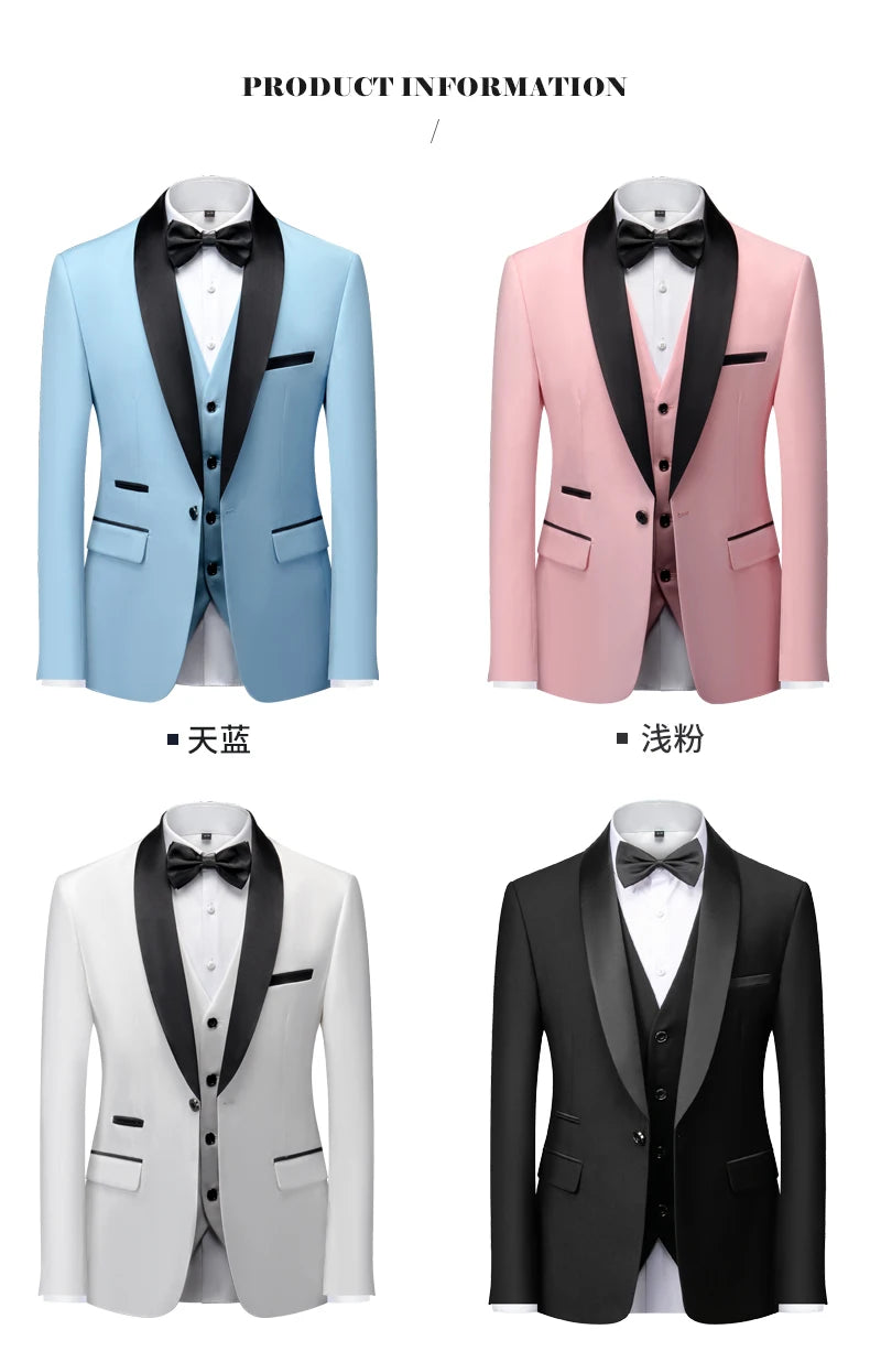 Mens Tuxedo Three Piece Suit Blazer with Trousers and Vest