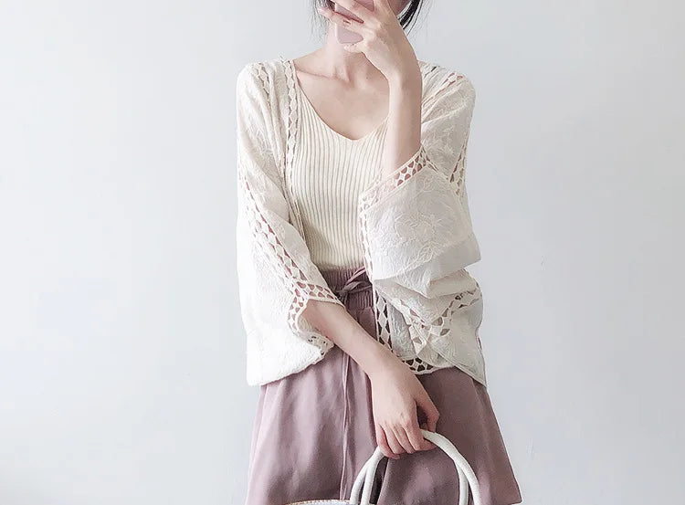 Faith's Cotton Linen Open Stitch Embroidered Summer Cover-Ups