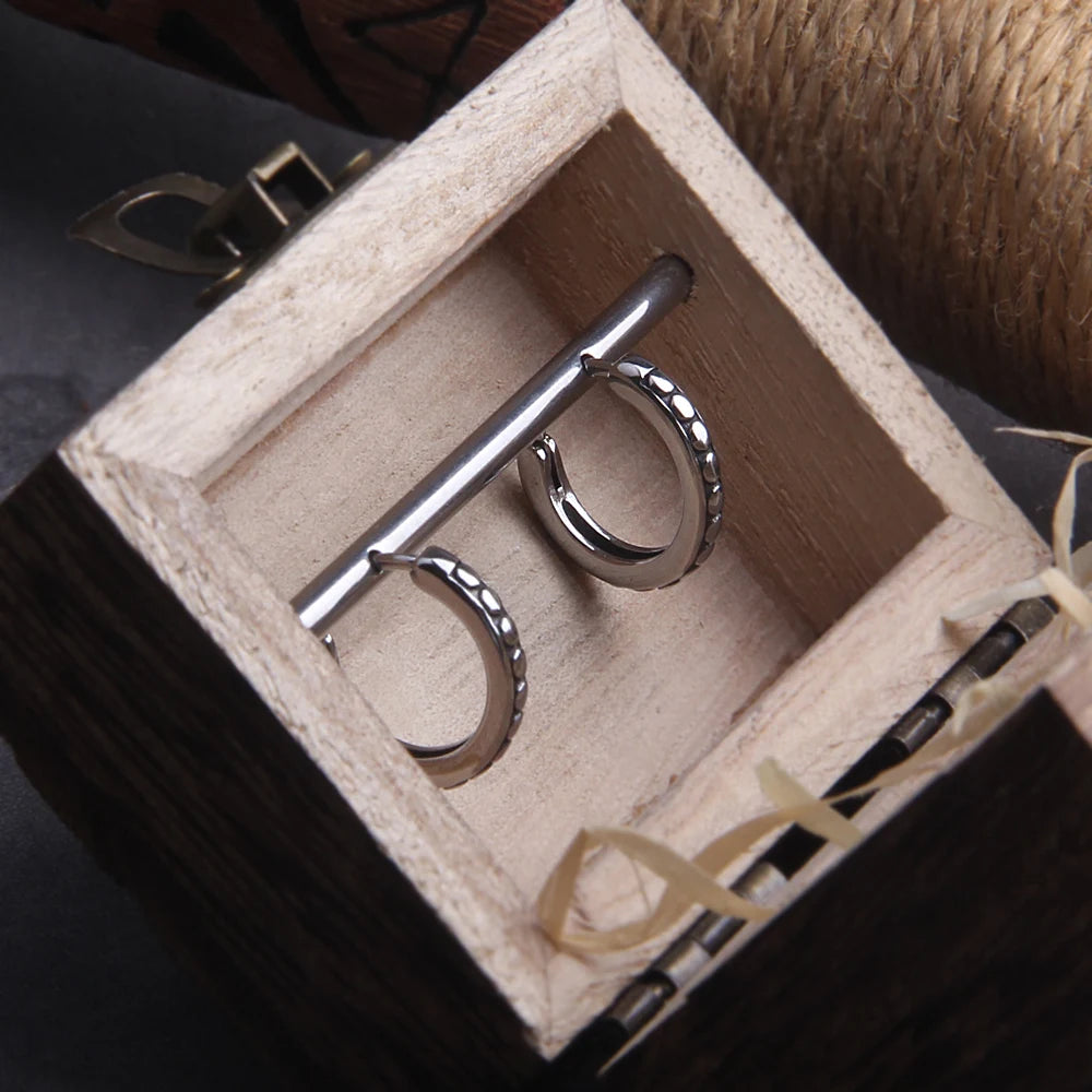 Circle Stainless Steel Huggie Hoop Earrings for Men with Wooden Box