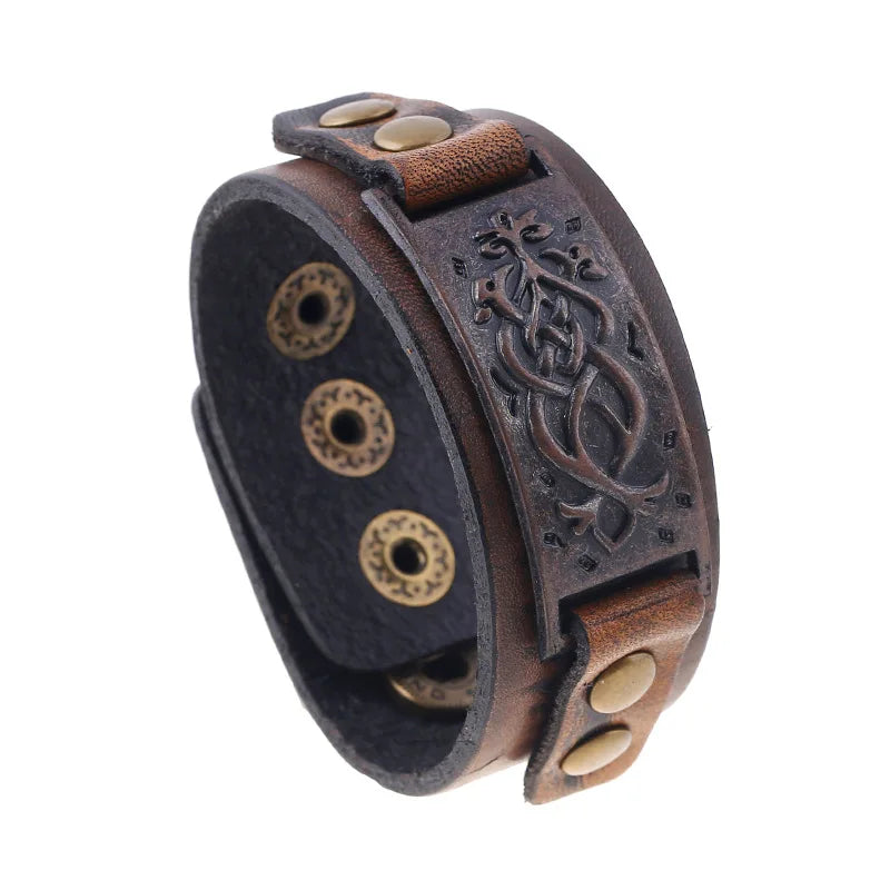 Genuine Leather Buckled Wristband Bracelet For Men Handmade Adjustable Wrist Cuff