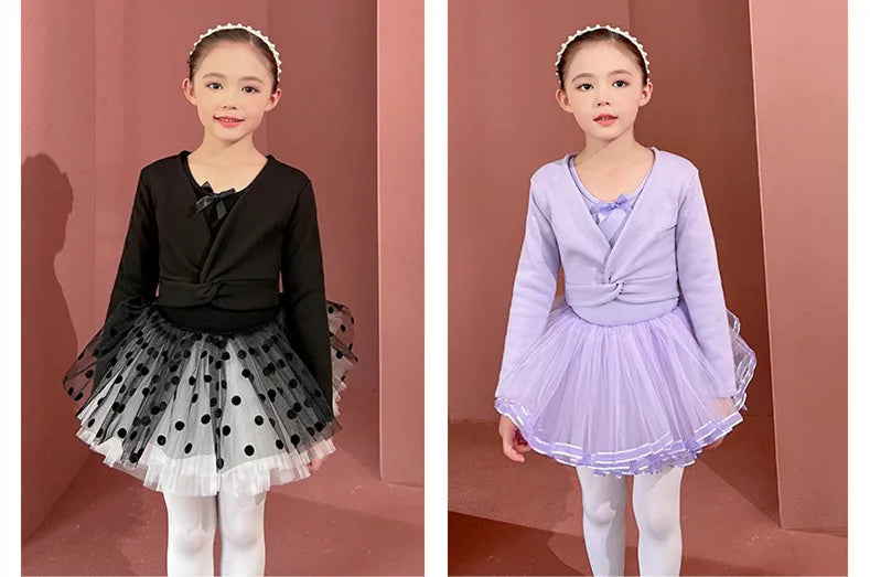 Plush Girls Ballet Wrap Tops Long Sleeve Dance Warm Up Sweater