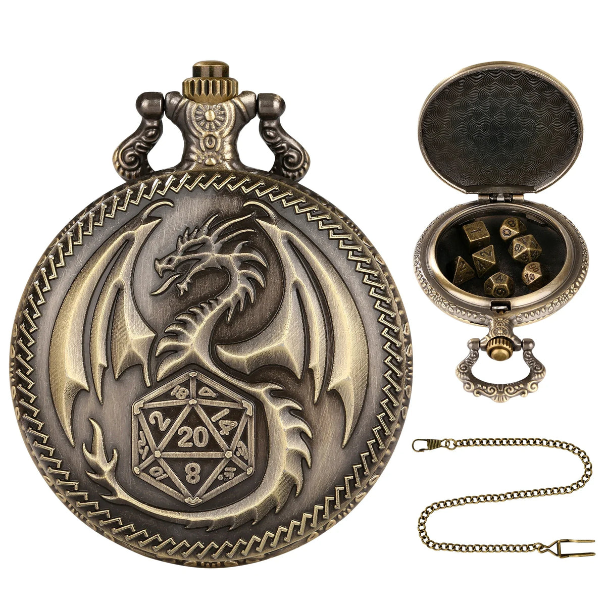 Brass DND Dice Case Vintage Cthulhu Pocket Watch One Eyed Octopus Pocket Watch Style Case