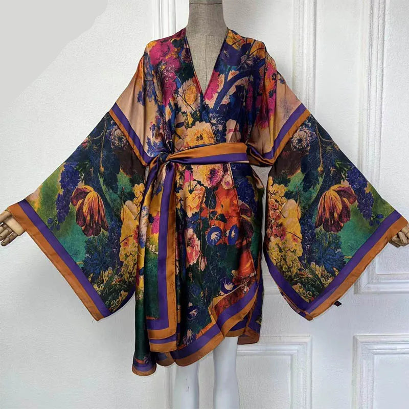 Renna's Bohemian Belted Kimono Wrap Dress