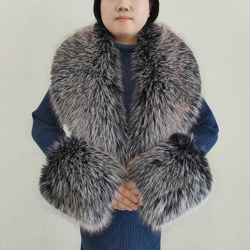 Large Faux Fox Fur Scarf Winter Warm Fluffy Collar And Cuff Sets 19 Colours