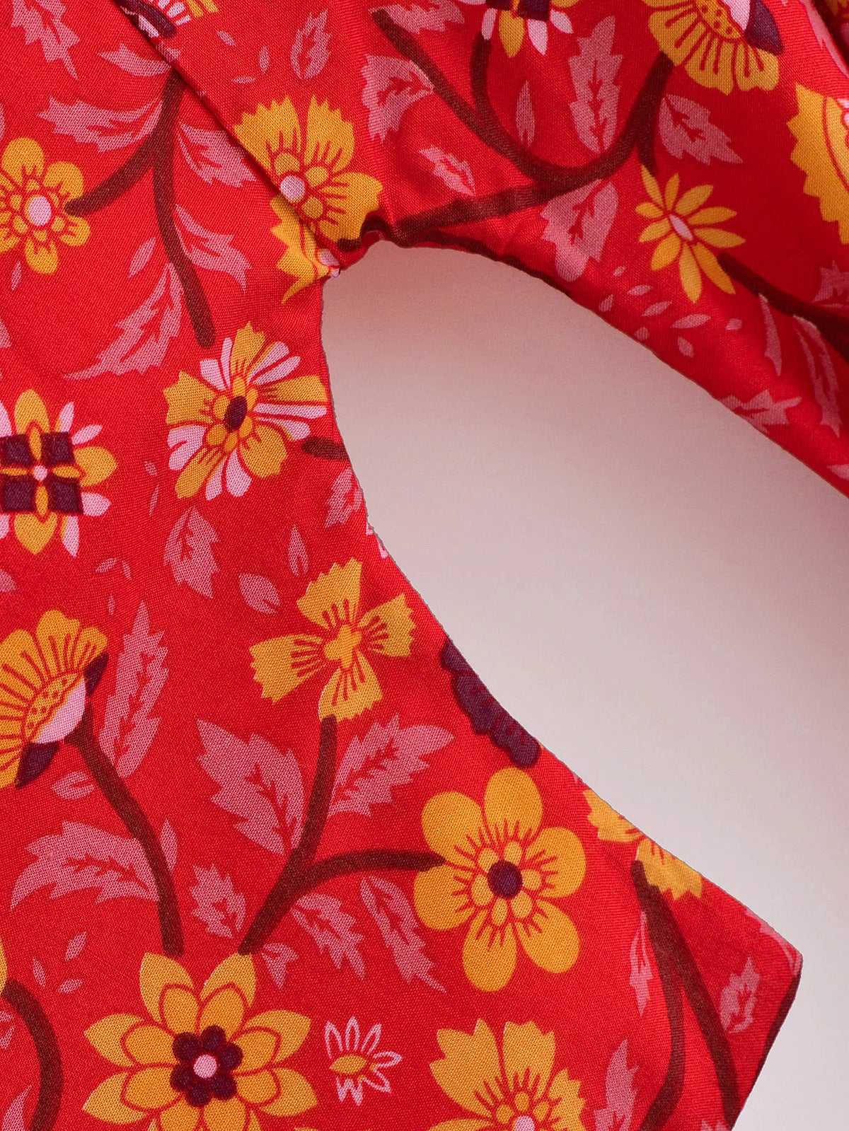 Red Flower Boho Cover Up Kimono