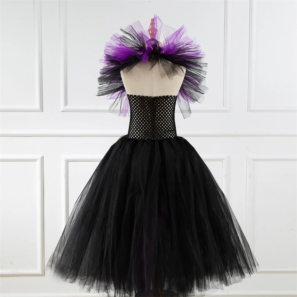 Girls Witch Ghost Vampire Halloween Costume Fluffy Tulle Dress