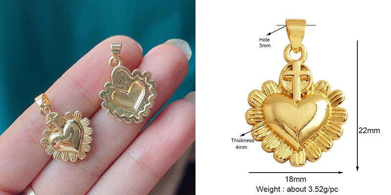 Red and Gold Sacred Heart Charms 18K Gold Plated for Jewellery Making