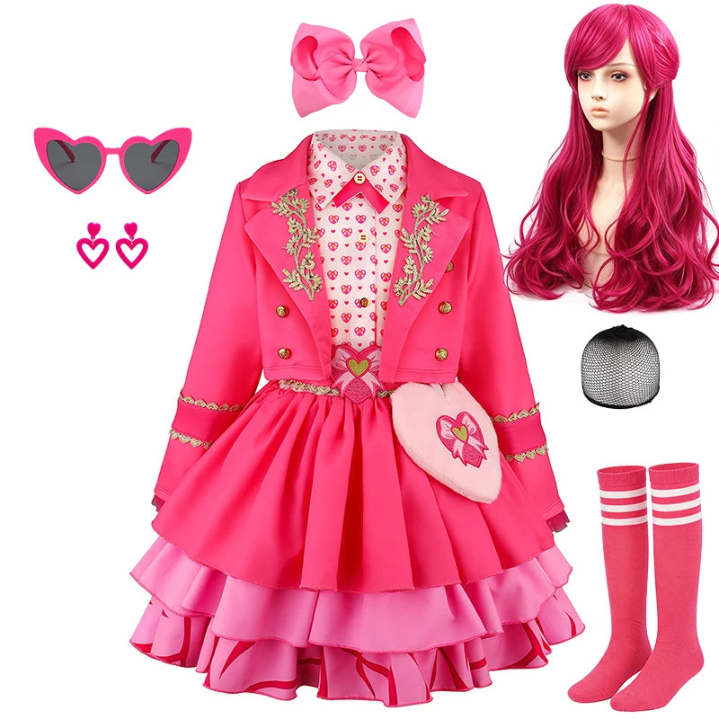 Descendants Cosplay Red Pink Chloe Kids Clothes Halloween Book Week Costumes