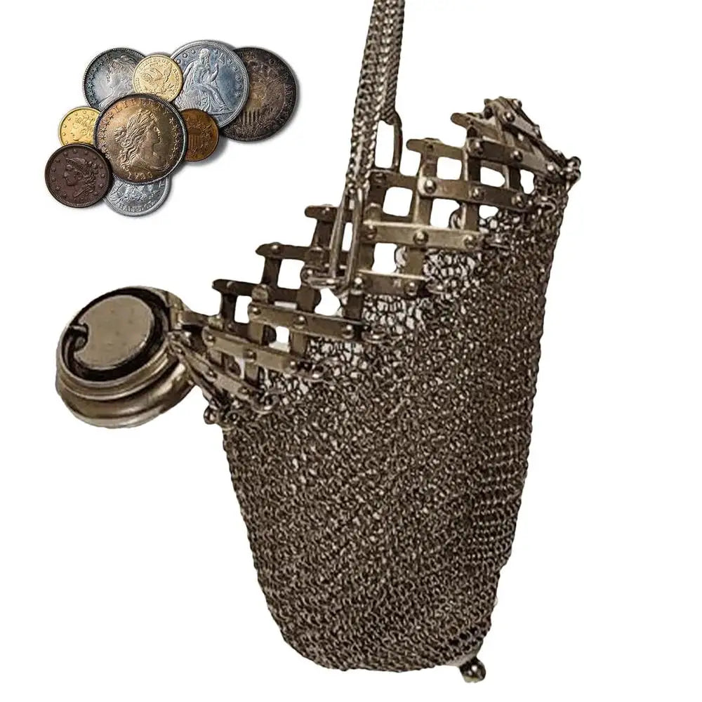 Handmade Victorian Silver Twist Lid Gate Mesh Coin Purse