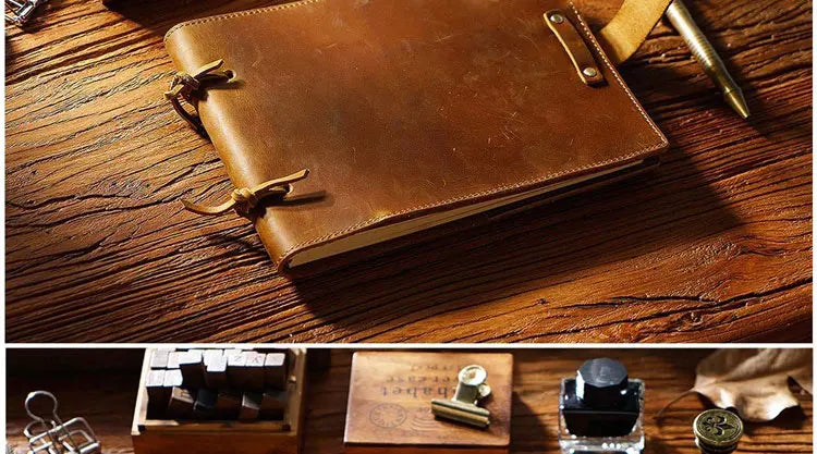 Stitched Genuine Leather Notebook 6 Colours Handmade Journal with Lock Blank Kraft Paper 200 Pages Sketchbook