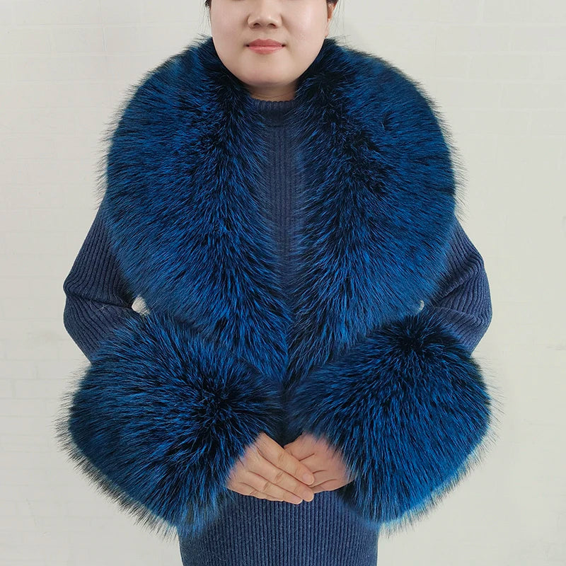Large Faux Fox Fur Scarf Winter Warm Fluffy Collar And Cuff Sets 19 Colours