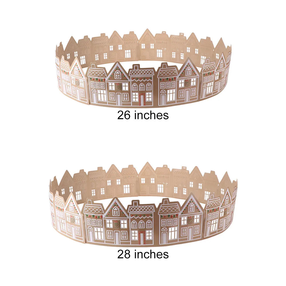 Gingerbread Houses Christmas Tree Collar with LED Lights Xmas Tree Skirt PVC Reusable Xmas Tree Base Cover
