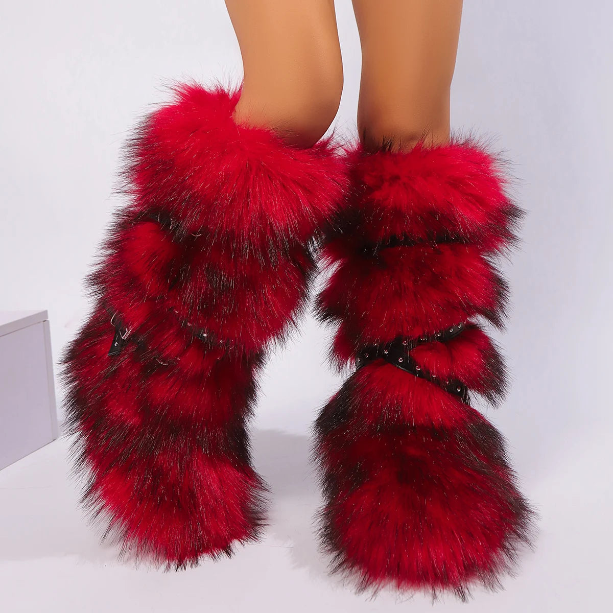 Winter Faux Fur Snow Boots Y2K Punk Rave Furry Shoes