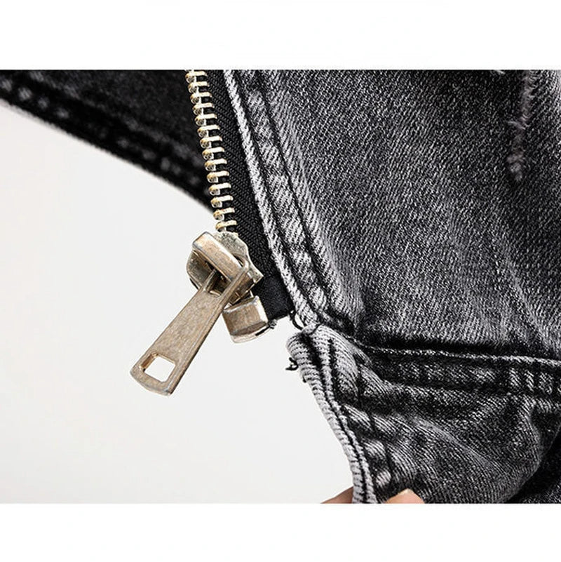 Black Denim Sleeveless Jacket Grunge Ripped Vest