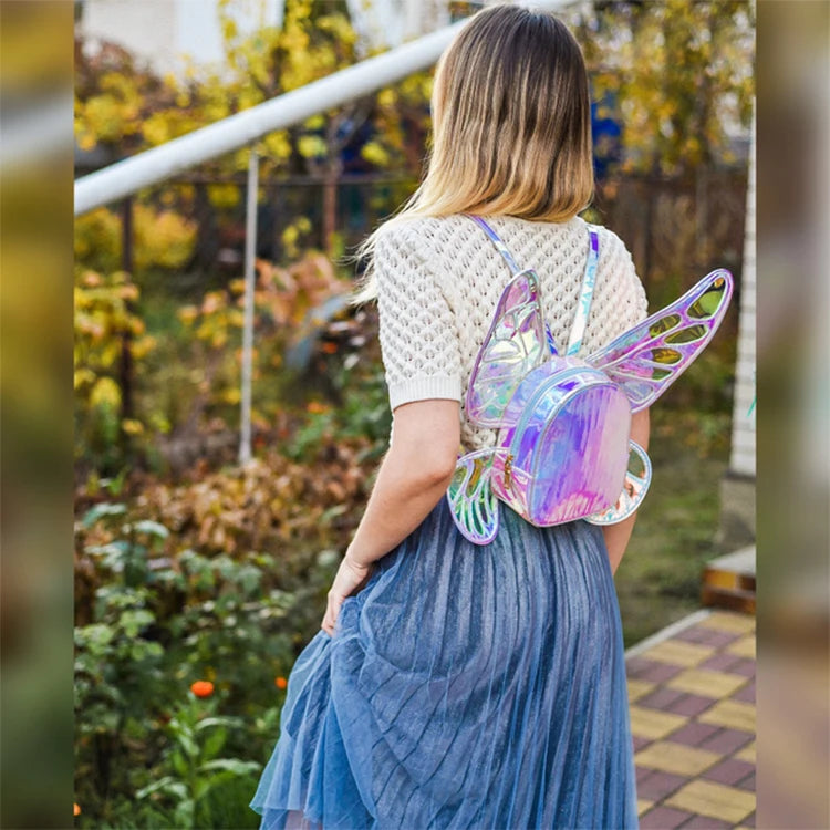 Mini Backpack Butterfly Wings Daypack Holographic Leather