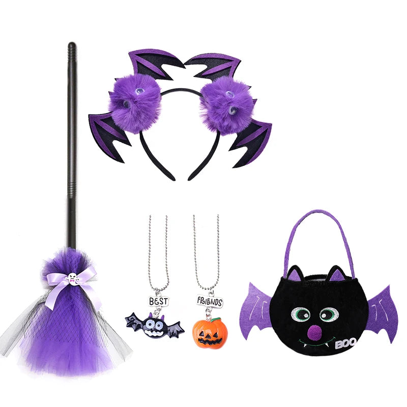 Halloween Bat Cosplay Purple Orange Witch Dress for Girls Children's Costumes