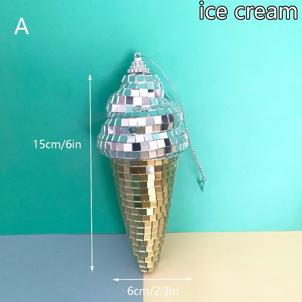 Hanging Disco Ice Cream Cone Mirror Ball Room Decor