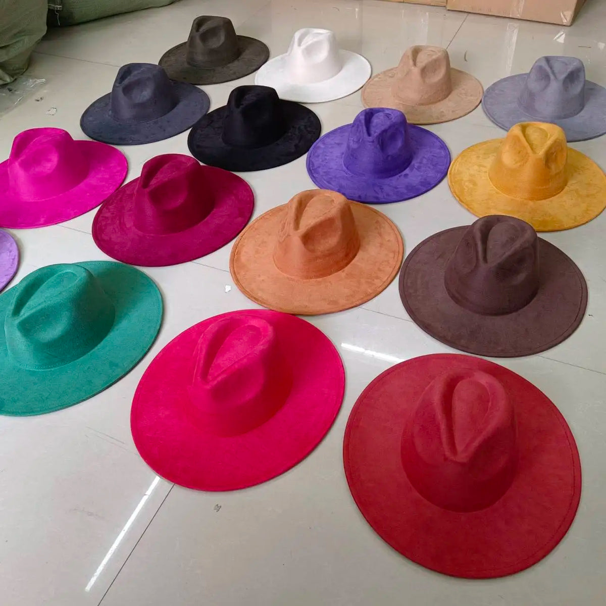 Faux Suede 10cm Wide Brim Fedora Hats