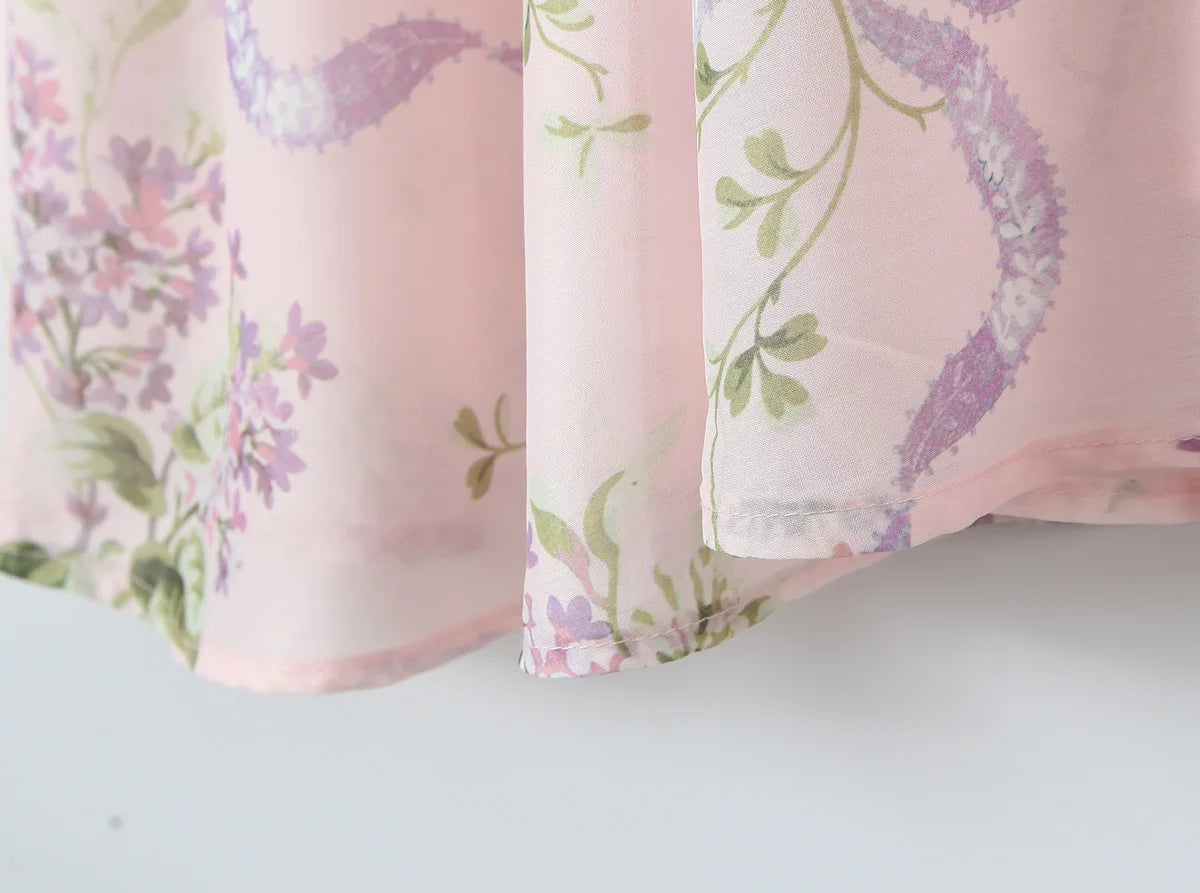 Ceony's Pink Floral Backless Halter Neck Dress