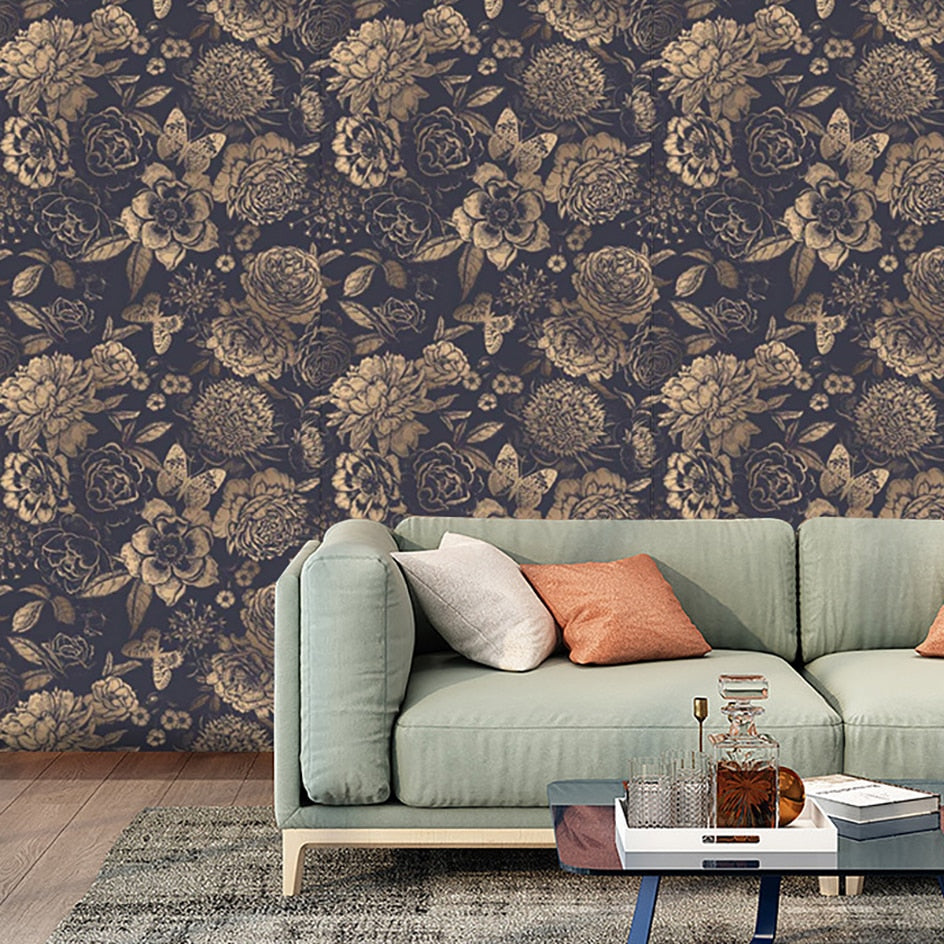 Ink Floral Self Adhesive Wallpaper Black Flower Removable Peel and Stick Wallpaper