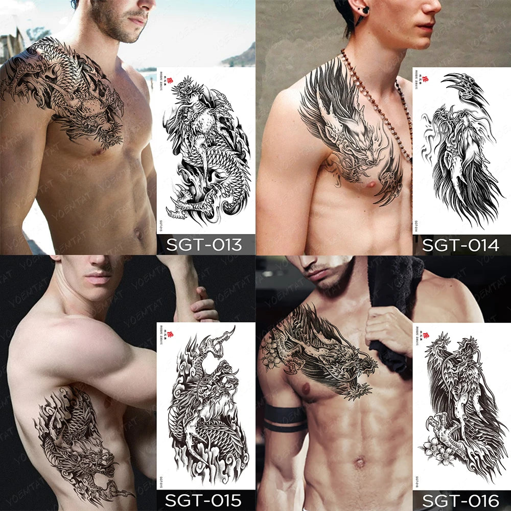 Large Body Art Collar Waist Shoulder Back Temporary Tattoos