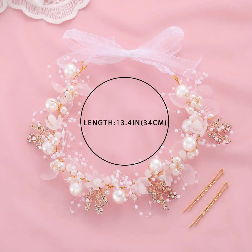 Girls Pearl Flower Wreath Floral Garland Head Hoop