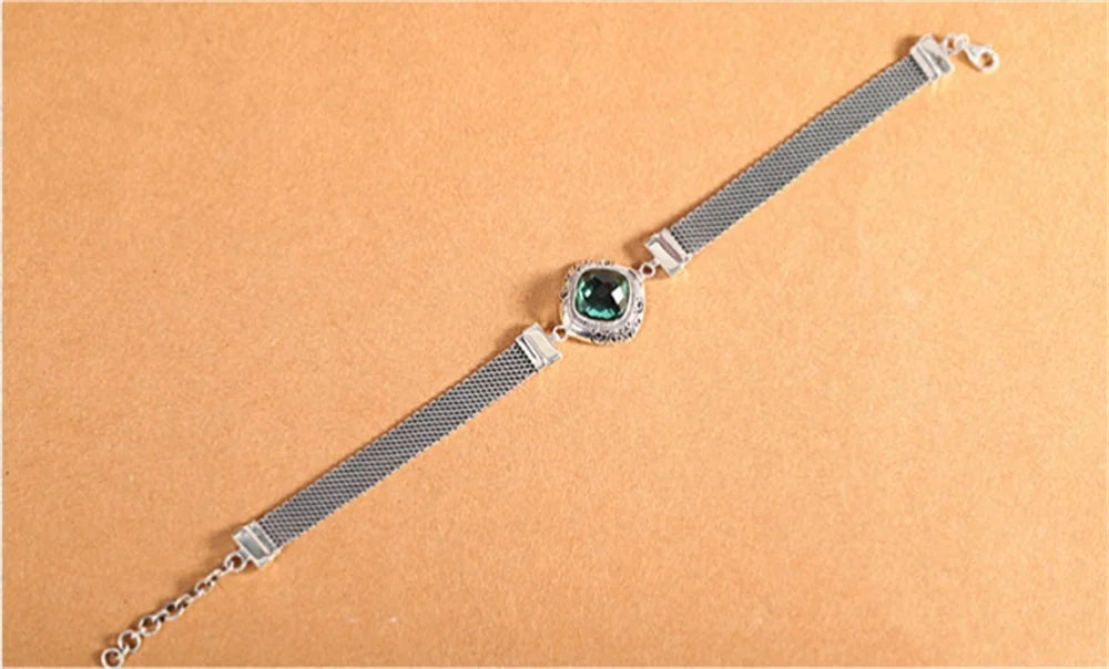 The Gate Keeper's S925 Sterling Silver Bracelet Amethyst Smoky Quartz Flat Woven-chain Jewellery