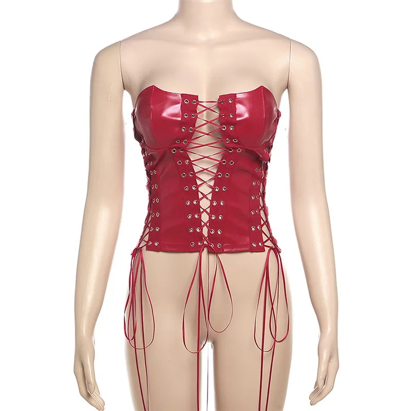 Red's Lace-up PU Leather Corsets