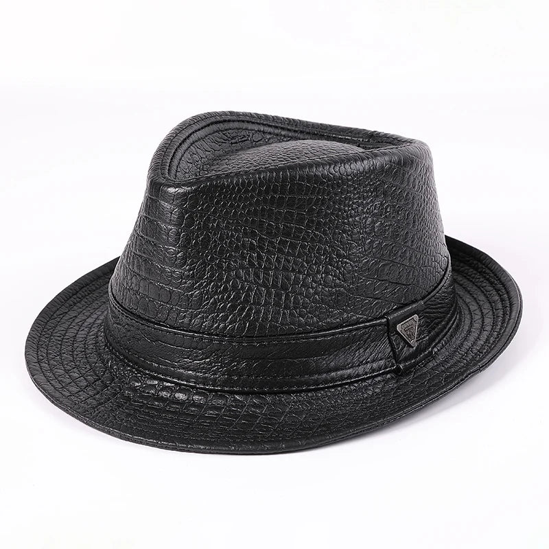Genuine Leather Cowhide Short Brim Black/Brown Hat