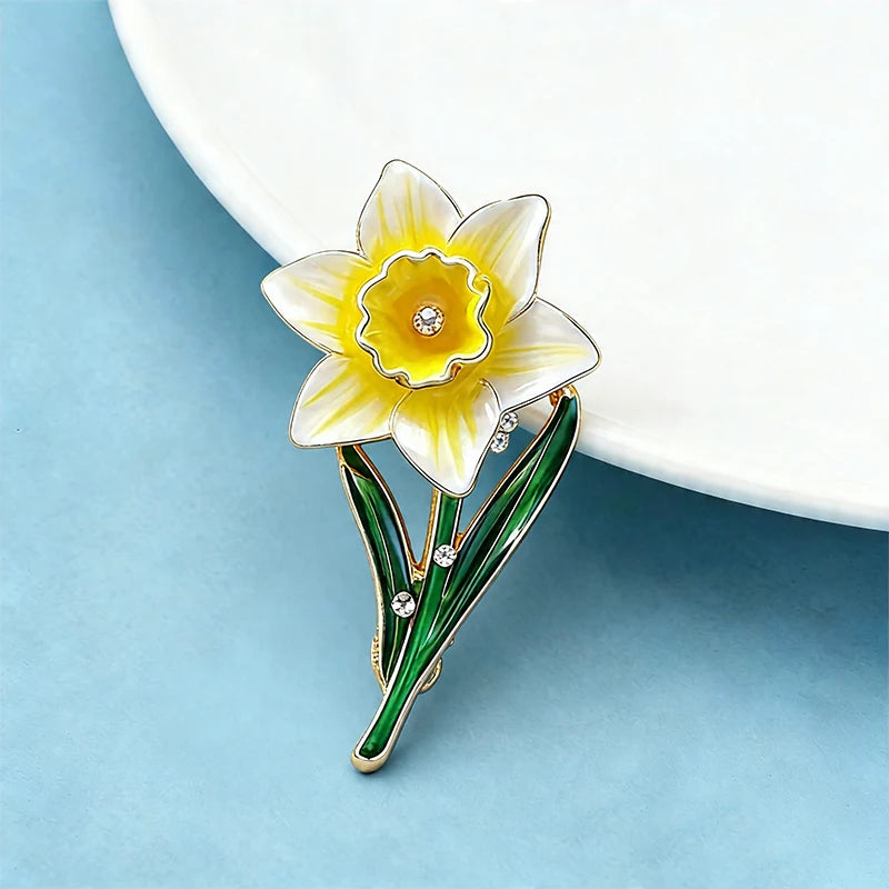 March Birthday Flower Brooch Enamel Daffodil