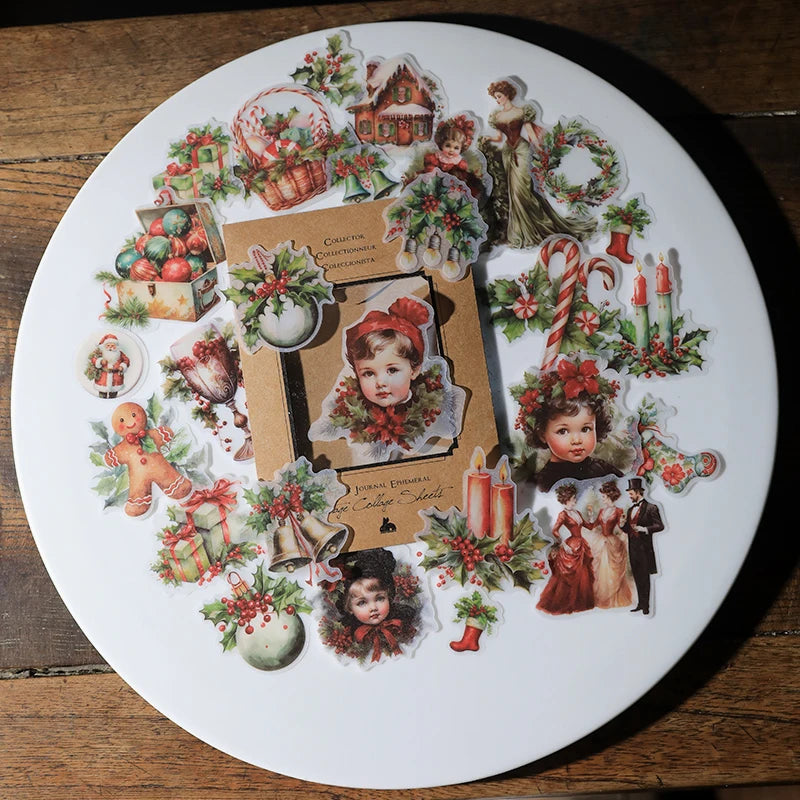 Vintage Christmas RUB ON Transfer Sticker Pack Junk Journal DIY Scrapbooking