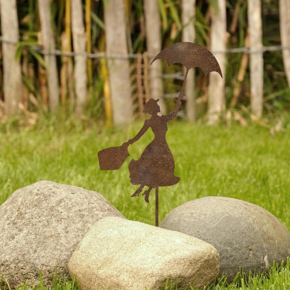 Rusty Metal Mary Poppins Garden Decor