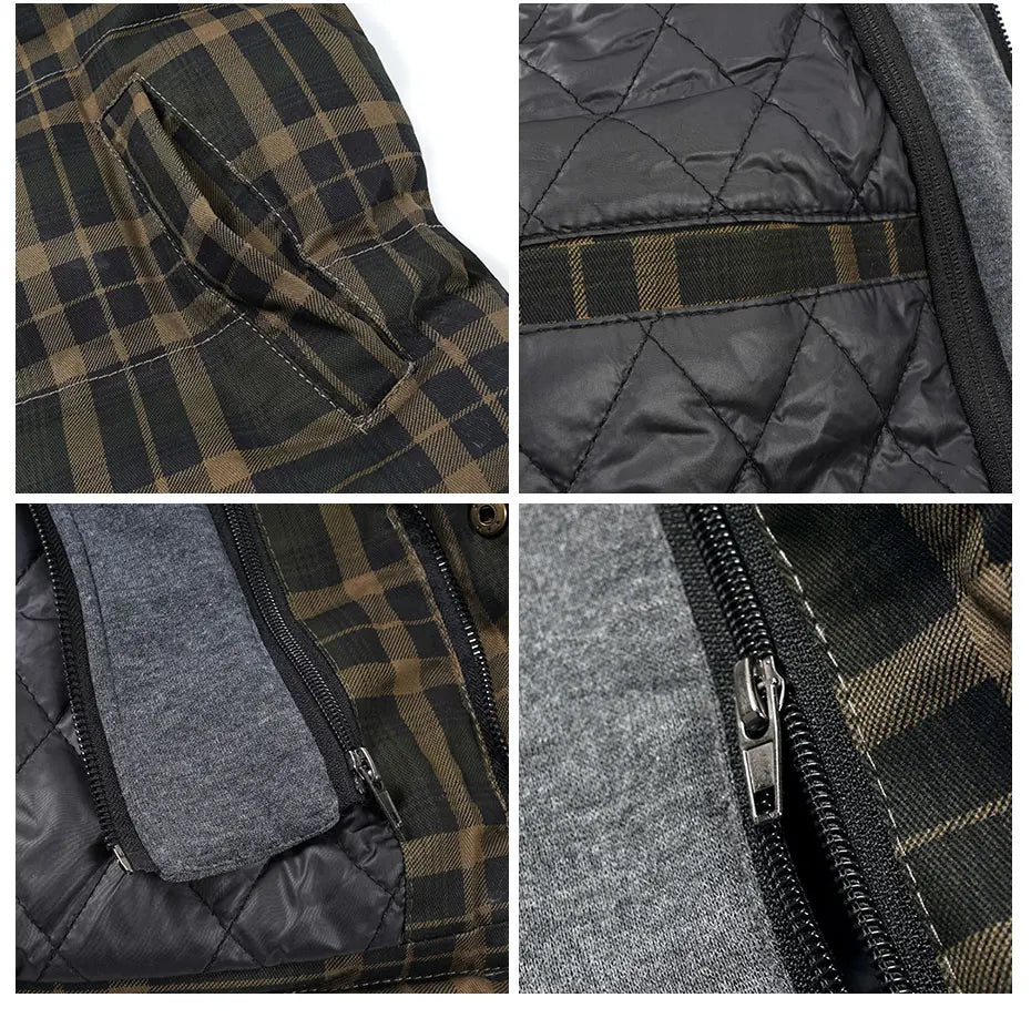 Woodsman Cotton Plaid Hooded Puffer Vest Jacket Thick Warm Winter Plaid Sleeveless Coat