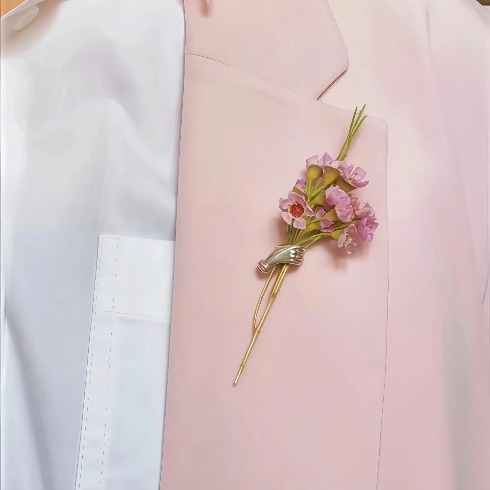 Hand-Held Flower Brooch Lapel Pin Fresh Flower Holder