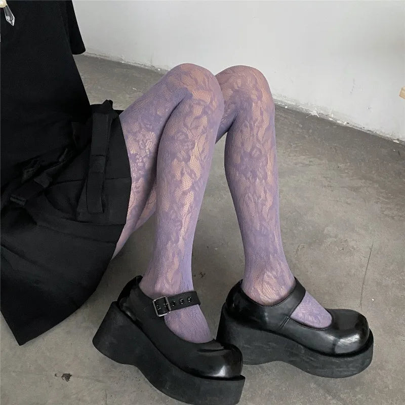 Floral Lace Silk Stockings Fish Net Harajuku Pantyhose