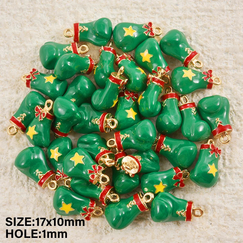 5pcs Christmas Charm Enamel Apple Socks Bell DIY Pendant Charms For Jewelry Making Keychain Earrings Bulk Handmade Material Gift