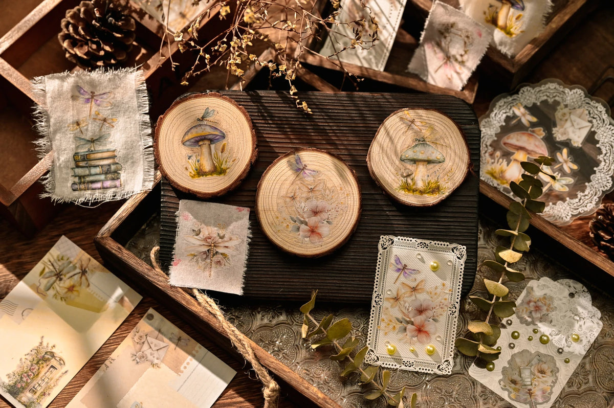 Dragonfly & Mushroom RUB ON Transfer Stickers for Scrapbooking Junk Journal DIY Craft