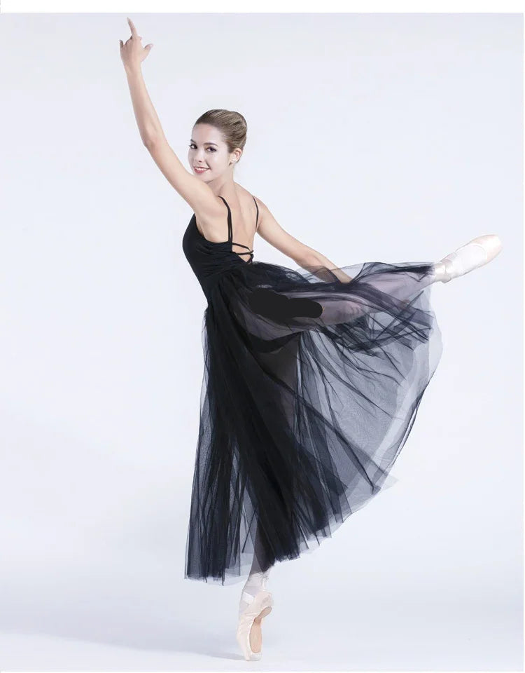 Black/White Ballet Long Mesh Ballet Skirt Two-layer Big Swing Ballerina Teacher Practice Dance Wear
