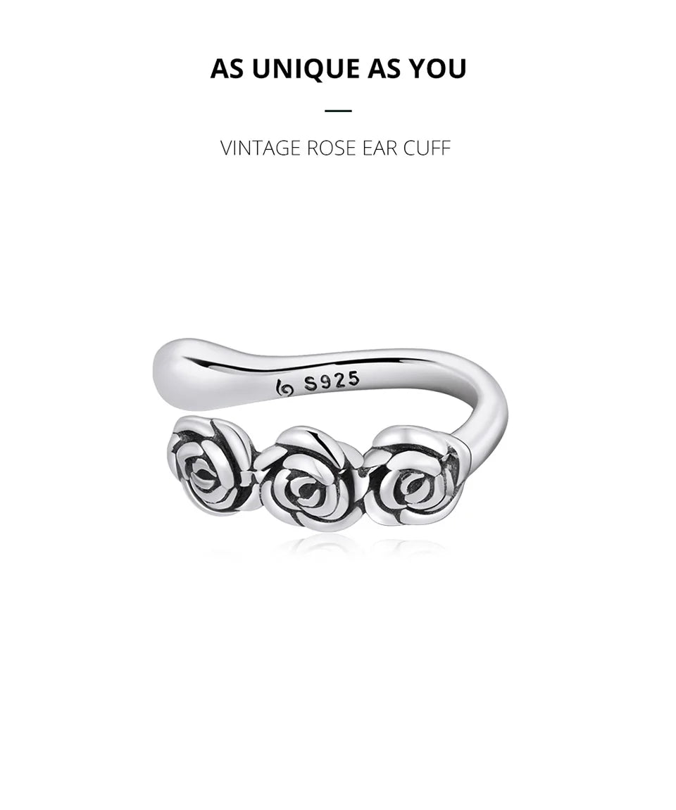 925 Sterling Silver Rose Dragonfly Ear Clips