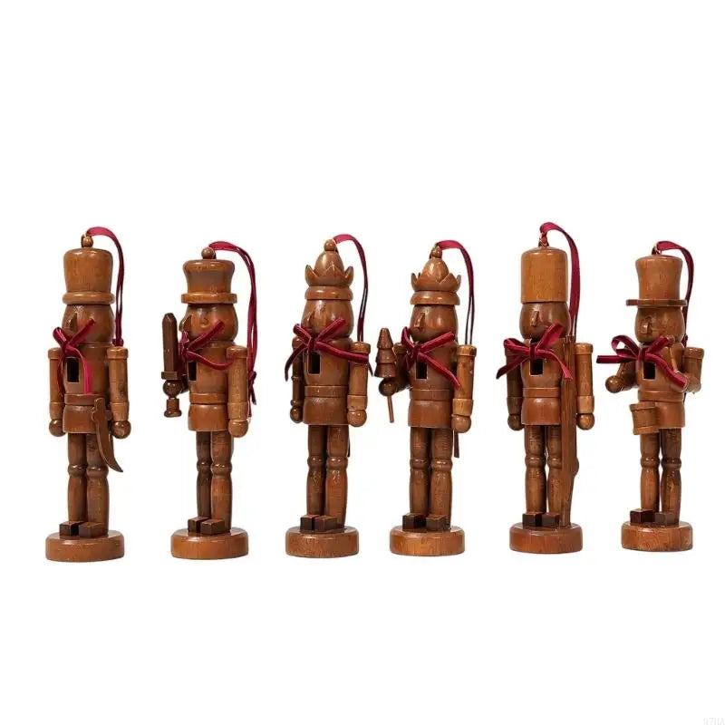 Set of 6 Wooden Nutcracker Christmas Tree Hanging Ornaments