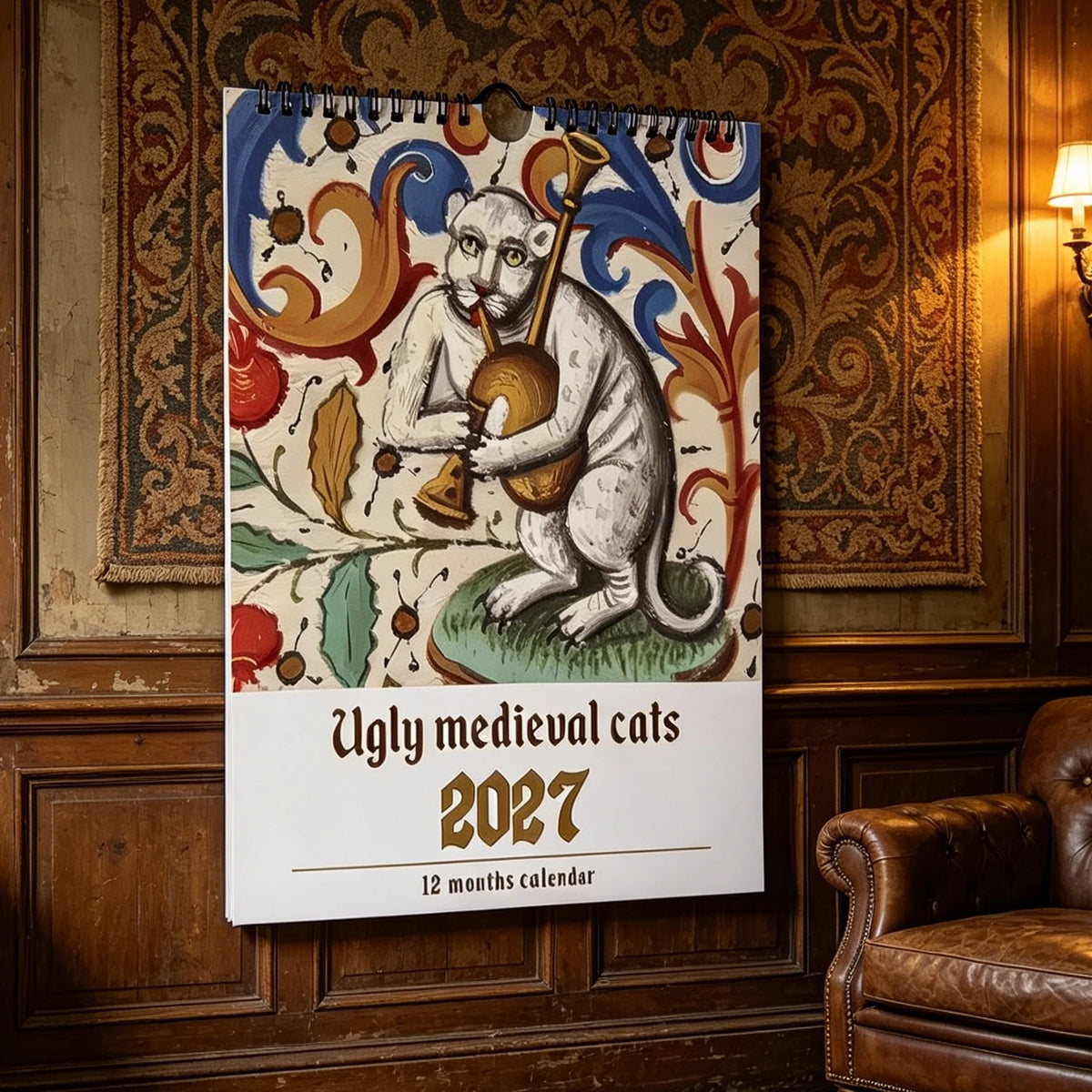2027 Ugly Medieval Cats Wall Calendar 12 Months