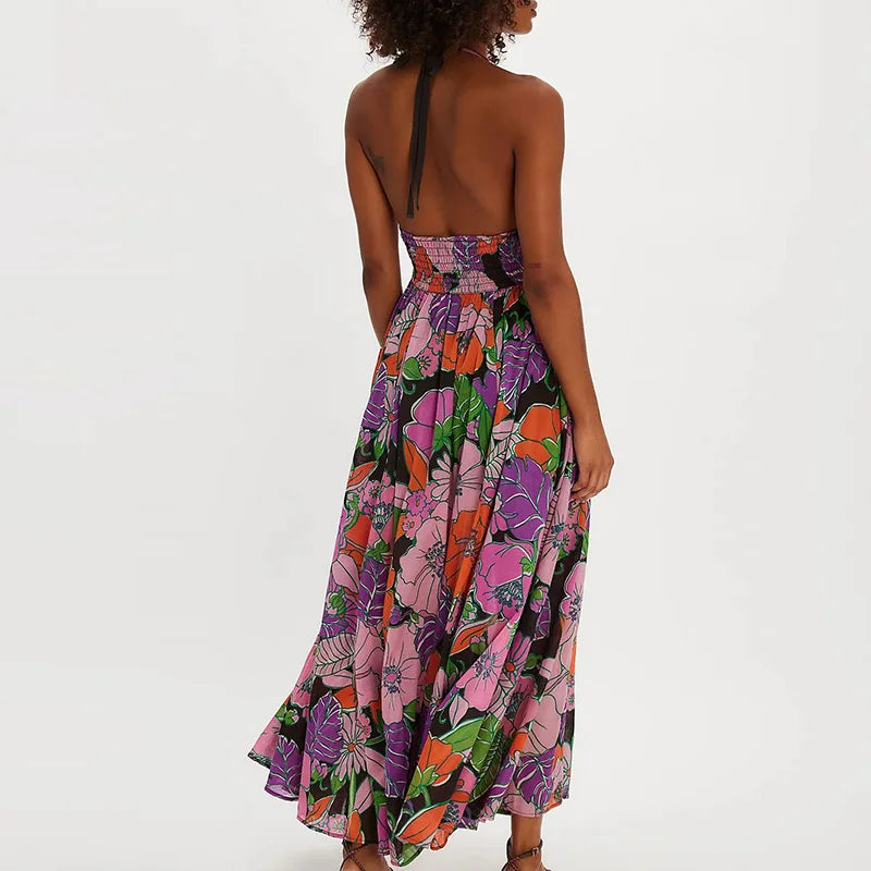 Summer's Floral Printed Halter Dress