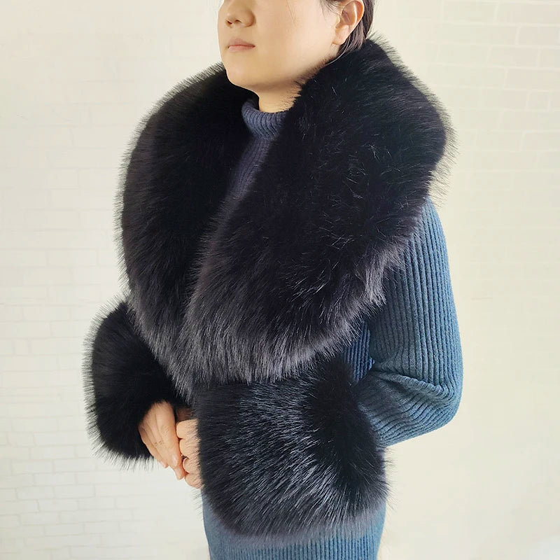 Large Faux Fox Fur Scarf Winter Warm Fluffy Collar And Cuff Sets 19 Colours