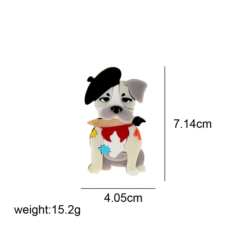 French Artist Bulldog Acrylic Brooch