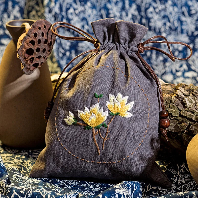 DIY Storage Drawstring Bag Embroidery Kit with Hoop DIY Craft Kits